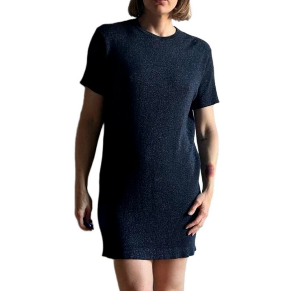 Frank & Oak Blue Sparkly Knit Shirt Dress